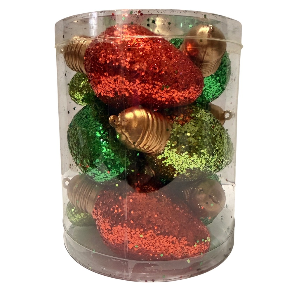 Hobby Lobby 9pc 108mm Glitter Christmas Light Bulb Ornaments Red Green Gold